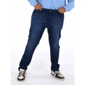 Generic Men's Cotton Blended Solid Plus Size Jeans (Dark Blue)